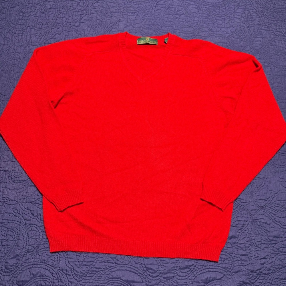 Embassy Row Mens Red 100% Cashmere V-Neck Sweater Size Large
Two Ply